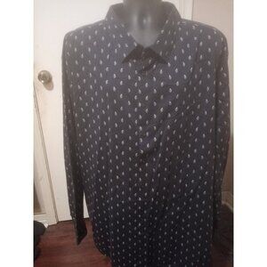Perry Ellis Stretch Men's 5X Blue Floral Print Button Up Long Sleeve Shirt